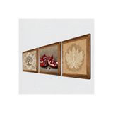 Pinecone Lotus Çiçeği, Hayat Ağacı, Nar Taş Duvar Tablosu - Ahşap Çerçeveli Taş Tablo - 25x25 cm - 3 Parça Set - Dekoratif Duvar Sanatı - Modern Ev ve Ofis Duvar Dekoru W3-927