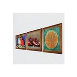 Pinecone Lotus Çiçeği, Kaplumbağa Terbiyecisi, Nar Taş Duvar Tablosu - Ahşap Çerçeveli Taş Tablo - 25x25 cm - 3 Parça Set - Dekoratif Duvar Sanatı - Modern Ev ve Ofis Duvar Dekoru W3-1552