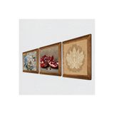 Pinecone Lotus Çiçeği, Kelebekli Çiçek, Nar Taş Duvar Tablosu - Ahşap Çerçeveli Taş Tablo - 25x25 cm - 3 Parça Set - Dekoratif Duvar Sanatı - Modern Ev ve Ofis Duvar Dekoru W3-1164