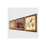 Pinecone Lotus Çiçeği, Lale Ebru Sanatı, Nar Taş Duvar Tablosu - Ahşap Çerçeveli Taş Tablo - 25x25 cm - 3 Parça Set - Dekoratif Duvar Sanatı - Modern Ev ve Ofis Duvar Dekoru W3-1628
