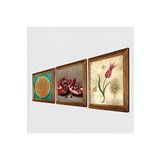 Pinecone Lotus Çiçeği, Lale Ebru Sanatı, Nar Taş Duvar Tablosu - Ahşap Çerçeveli Taş Tablo - 25x25 cm - 3 Parça Set - Dekoratif Duvar Sanatı - Modern Ev ve Ofis Duvar Dekoru W3-1630