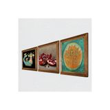 Pinecone Lotus Çiçeği, Şahmeran, Nar Taş Duvar Tablosu - Ahşap Çerçeveli Taş Tablo - 25x25 cm - 3 Parça Set - Dekoratif Duvar Sanatı - Modern Ev ve Ofis Duvar Dekoru W3-1003