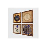 Pinecone Lotus Çiçeği, Yaşam Çiçeği, Ebru Sanatı, Nazar Taş Duvar Tablosu - Ahşap Çerçeveli Taş Tablo - 25x25 cm - 4 Parça Set - Dekoratif Duvar Sanatı - Modern Ev ve Ofis Duvar Dekoru W4-804
