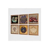 Pinecone Lotus Çiçeği, Yaşam Çiçeği, Nazar, Şahmeran, Hayat Ağacı, Nar Taş Duvar Tablosu - Ahşap Çerçeveli Taş Tablo - 25x25 cm - 6 Parça Set - Dekoratif Duvar Sanatı - Modern Ev Duvar Dekoru W6-70