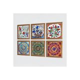 Pinecone Mandala, Çini Sanatı Lale, Yelkenli Gemi Taş Duvar Tablosu - Ahşap Çerçeveli Taş Tablo - 25x25 cm - 6 Parça Set - Dekoratif Duvar Sanatı - Modern Ev ve Ofis Duvar Dekoru W6-64