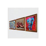 Pinecone Mandala, Fil, Nar Taş Duvar Tablosu - Ahşap Çerçeveli Taş Tablo - 25x25 cm - 3 Parça Set - Dekoratif Duvar Sanatı - Modern Ev ve Ofis Duvar Dekoru W3-1688