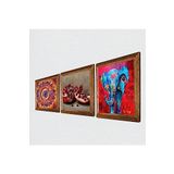 Pinecone Mandala, Fil, Nar Taş Duvar Tablosu - Ahşap Çerçeveli Taş Tablo - 25x25 cm - 3 Parça Set - Dekoratif Duvar Sanatı - Modern Ev ve Ofis Duvar Dekoru W3-1689
