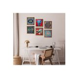 Pinecone Mandala, Fil, Nazar, Yaşam Çiçeği Taş Duvar Tablosu Ahşap Çerçeveli Duvar Dekoru 6 Parça Tablo Seti Wall Art W6-41