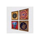 Pinecone Mandala, Fil, Tavus Kuşu, Nazar Taş Duvar Tablosu - Ahşap Çerçeveli Taş Tablo - 25x25 cm - 4 Parça Set - Dekoratif Duvar Sanatı - Modern Ev ve Ofis Duvar Dekoru W4-338