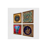 Pinecone Mandala, Fil, Tavus Kuşu, Nazar Taş Duvar Tablosu - Ahşap Çerçeveli Taş Tablo - 25x25 cm - 4 Parça Set - Dekoratif Duvar Sanatı - Modern Ev ve Ofis Duvar Dekoru W4-340