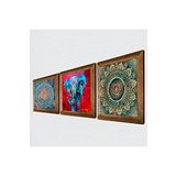 Pinecone Mandala, Fil, Yaşam Çiçeği Taş Duvar Tablosu - Ahşap Çerçeveli Taş Tablo - 25x25 cm - 3 Parça Set - Dekoratif Duvar Sanatı - Modern Ev ve Ofis Duvar Dekoru W3-107