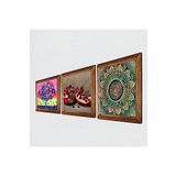 Pinecone Mandala, Hayat Ağacı, Nar Taş Duvar Tablosu - Ahşap Çerçeveli Taş Tablo - 25x25 cm - 3 Parça Set - Dekoratif Duvar Sanatı - Modern Ev ve Ofis Duvar Dekoru W3-1061