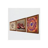 Pinecone Mandala, Hayat Ağacı, Nar Taş Duvar Tablosu - Ahşap Çerçeveli Taş Tablo - 25x25 cm - 3 Parça Set - Dekoratif Duvar Sanatı - Modern Ev ve Ofis Duvar Dekoru W3-941