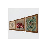 Pinecone Mandala, Hayat Ağacı, Nar Taş Duvar Tablosu - Ahşap Çerçeveli Taş Tablo - 25x25 cm - 3 Parça Set - Dekoratif Duvar Sanatı - Modern Ev ve Ofis Duvar Dekoru W3-942