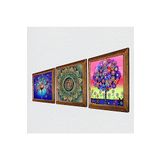 Pinecone Mandala, Hayat Ağacı Taş Duvar Tablosu - Ahşap Çerçeveli Taş Tablo - 25x25 cm - 3 Parça Set - Dekoratif Duvar Sanatı - Modern Ev ve Ofis Duvar Dekoru W3-385