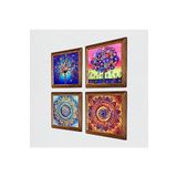 Pinecone Mandala, Hayat Ağacı Taş Duvar Tablosu - Ahşap Çerçeveli Taş Tablo - 25x25 cm - 4 Parça Set - Dekoratif Duvar Sanatı - Modern Ev ve Ofis Duvar Dekoru W4-846