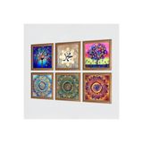 Pinecone Mandala, Hayat Ağacı Taş Duvar Tablosu - Ahşap Çerçeveli Taş Tablo - 25x25 cm - 6 Parça Set - Dekoratif Duvar Sanatı - Modern Ev ve Ofis Duvar Dekoru W6-62