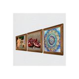 Pinecone Mandala, İki Müzisyen Kız Tablosu, Nar Taş Duvar Tablosu - Ahşap Çerçeveli Taş Tablo - 25x25 cm - 3 Parça Set - Dekoratif Duvar Sanatı - Modern Ev ve Ofis Duvar Dekoru W3-1496