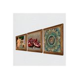 Pinecone Mandala, İki Müzisyen Kız Tablosu, Nar Taş Duvar Tablosu - Ahşap Çerçeveli Taş Tablo - 25x25 cm - 3 Parça Set - Dekoratif Duvar Sanatı - Modern Ev ve Ofis Duvar Dekoru W3-1498