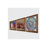 Pinecone Mandala, Kaplumbağa Terbiyecisi, Nar Taş Duvar Tablosu - Ahşap Çerçeveli Taş Tablo - 25x25 cm - 3 Parça Set - Dekoratif Duvar Sanatı - Modern Ev ve Ofis Duvar Dekoru W3-1559