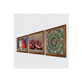 Pinecone Mandala, Kaplumbağa Terbiyecisi, Nar Taş Duvar Tablosu - Ahşap Çerçeveli Taş Tablo - 25x25 cm - 3 Parça Set - Dekoratif Duvar Sanatı - Modern Ev ve Ofis Duvar Dekoru W3-1561
