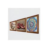 Pinecone Mandala, Kelebekli Çiçek, Nar Taş Duvar Tablosu - Ahşap Çerçeveli Taş Tablo - 25x25 cm - 3 Parça Set - Dekoratif Duvar Sanatı - Modern Ev ve Ofis Duvar Dekoru W3-1101