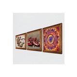 Pinecone Mandala, Kelebekli Çiçek, Nar Taş Duvar Tablosu - Ahşap Çerçeveli Taş Tablo - 25x25 cm - 3 Parça Set - Dekoratif Duvar Sanatı - Modern Ev ve Ofis Duvar Dekoru W3-1102