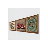 Pinecone Mandala, Kelebekli Çiçek, Nar Taş Duvar Tablosu - Ahşap Çerçeveli Taş Tablo - 25x25 cm - 3 Parça Set - Dekoratif Duvar Sanatı - Modern Ev ve Ofis Duvar Dekoru W3-1103