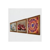 Pinecone Mandala, Kelebekli Çiçek, Nar Taş Duvar Tablosu - Ahşap Çerçeveli Taş Tablo - 25x25 cm - 3 Parça Set - Dekoratif Duvar Sanatı - Modern Ev ve Ofis Duvar Dekoru W3-1179