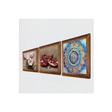 Pinecone Mandala, Kelebekli Çiçek, Nar Taş Duvar Tablosu - Ahşap Çerçeveli Taş Tablo - 25x25 cm - 3 Parça Set - Dekoratif Duvar Sanatı - Modern Ev ve Ofis Duvar Dekoru W3-1256