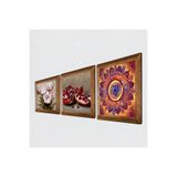 Pinecone Mandala, Kelebekli Çiçek, Nar Taş Duvar Tablosu - Ahşap Çerçeveli Taş Tablo - 25x25 cm - 3 Parça Set - Dekoratif Duvar Sanatı - Modern Ev ve Ofis Duvar Dekoru W3-1257