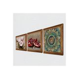 Pinecone Mandala, Kelebekli Çiçek, Nar Taş Duvar Tablosu - Ahşap Çerçeveli Taş Tablo - 25x25 cm - 3 Parça Set - Dekoratif Duvar Sanatı - Modern Ev ve Ofis Duvar Dekoru W3-1258