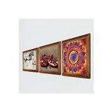Pinecone Mandala, Leonardo da Vinci At Heykeli, Nar Taş Duvar Tablosu - Ahşap Çerçeveli Taş Tablo - 25x25 cm - 3 Parça Set - Dekoratif Duvar Sanatı - Modern Ev ve Ofis Duvar Dekoru W3-1328