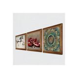 Pinecone Mandala, Leonardo da Vinci At Heykeli, Nar Taş Duvar Tablosu - Ahşap Çerçeveli Taş Tablo - 25x25 cm - 3 Parça Set - Dekoratif Duvar Sanatı - Modern Ev ve Ofis Duvar Dekoru W3-1329