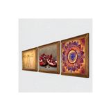 Pinecone Mandala, Leonardo da Vinci Vitruvius Adamı, Nar Taş Duvar Tablosu - Ahşap Çerçeveli Taş Tablo - 25x25 cm - 3 Parça Set - Dekoratif Duvar Sanatı - Modern Ev ve Ofis Duvar Dekoru W3-1384