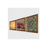 Pinecone Mandala, Leonardo da Vinci Vitruvius Adamı, Nar Taş Duvar Tablosu - Ahşap Çerçeveli Taş Tablo - 25x25 cm - 3 Parça Set - Dekoratif Duvar Sanatı - Modern Ev ve Ofis Duvar Dekoru W3-1385