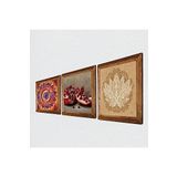 Pinecone Mandala, Lotus Çiçeği, Nar Taş Duvar Tablosu - Ahşap Çerçeveli Taş Tablo - 25x25 cm - 3 Parça Set - Dekoratif Duvar Sanatı - Modern Ev ve Ofis Duvar Dekoru W3-1646