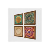 Pinecone Mandala, Lotus Çiçeği Taş Duvar Tablosu - Ahşap Çerçeveli Taş Tablo - 25x25 cm - 4 Parça Set - Dekoratif Duvar Sanatı - Modern Ev ve Ofis Duvar Dekoru W4-667