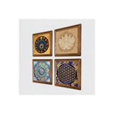 Pinecone Mandala, Lotus Çiçeği, Yaşam Çiçeği, Nazar Taş Duvar Tablosu - Ahşap Çerçeveli Taş Tablo - 25x25 cm - 4 Parça Set - Dekoratif Duvar Sanatı - Modern Ev ve Ofis Duvar Dekoru W4-810