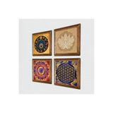 Pinecone Mandala, Lotus Çiçeği, Yaşam Çiçeği, Nazar Taş Duvar Tablosu - Ahşap Çerçeveli Taş Tablo - 25x25 cm - 4 Parça Set - Dekoratif Duvar Sanatı - Modern Ev ve Ofis Duvar Dekoru W4-811