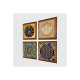 Pinecone Mandala, Lotus Çiçeği, Yaşam Çiçeği, Nazar Taş Duvar Tablosu - Ahşap Çerçeveli Taş Tablo - 25x25 cm - 4 Parça Set - Dekoratif Duvar Sanatı - Modern Ev ve Ofis Duvar Dekoru W4-812