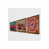 Pinecone Mandala, Nar Taş Duvar Tablosu - Ahşap Çerçeveli Taş Tablo - 25x25 cm - 3 Parça Set - Dekoratif Duvar Sanatı - Modern Ev ve Ofis Duvar Dekoru W3-834