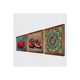 Pinecone Mandala, Nar Taş Duvar Tablosu - Ahşap Çerçeveli Taş Tablo - 25x25 cm - 3 Parça Set - Dekoratif Duvar Sanatı - Modern Ev ve Ofis Duvar Dekoru W3-835