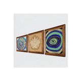 Pinecone Mandala, Nazar, Lotus Çiçeği Taş Duvar Tablosu - Ahşap Çerçeveli Taş Tablo - 25x25 cm - 3 Parça Set - Dekoratif Duvar Sanatı - Modern Ev ve Ofis Duvar Dekoru W3-413