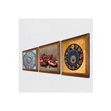 Pinecone Mandala, Nazar, Nar Taş Duvar Tablosu - Ahşap Çerçeveli Taş Tablo - 25x25 cm - 3 Parça Set - Dekoratif Duvar Sanatı - Modern Ev ve Ofis Duvar Dekoru W3-1615