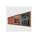 Pinecone Mandala, Nazar, Nar Taş Duvar Tablosu - Ahşap Çerçeveli Taş Tablo - 25x25 cm - 3 Parça Set - Dekoratif Duvar Sanatı - Modern Ev ve Ofis Duvar Dekoru W3-1682