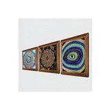 Pinecone Mandala, Nazar, Sri Yantra Taş Duvar Tablosu - Ahşap Çerçeveli Taş Tablo - 25x25 cm - 3 Parça Set - Dekoratif Duvar Sanatı - Modern Ev ve Ofis Duvar Dekoru W3-628