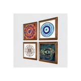 Pinecone Mandala, Nazar, Sri Yantra Taş Duvar Tablosu - Ahşap Çerçeveli Taş Tablo - 25x25 cm - 4 Parça Set - Dekoratif Duvar Sanatı - Modern Ev ve Ofis Duvar Dekoru W4-1005
