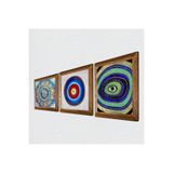 Pinecone Mandala, Nazar Taş Duvar Tablosu - Ahşap Çerçeveli Taş Tablo - 25x25 cm - 3 Parça Set - Dekoratif Duvar Sanatı - Modern Ev ve Ofis Duvar Dekoru W3-144