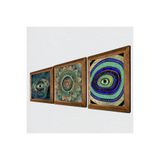 Pinecone Mandala, Nazar Taş Duvar Tablosu - Ahşap Çerçeveli Taş Tablo - 25x25 cm - 3 Parça Set - Dekoratif Duvar Sanatı - Modern Ev ve Ofis Duvar Dekoru W3-64